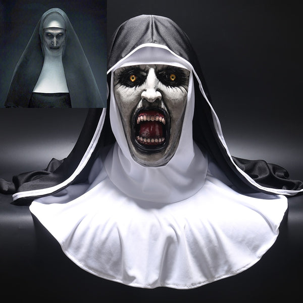 The Nun Horror Mask Cosplay Valak Scary Latex Masks with Headscarf Veil Hood Full Face Helmet Horror Costume Halloween